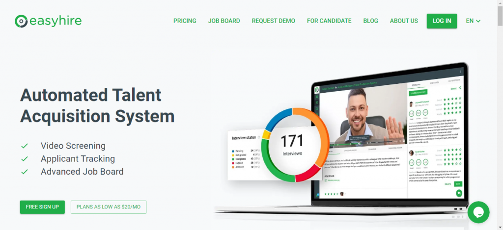 Online video interview and analytics system.