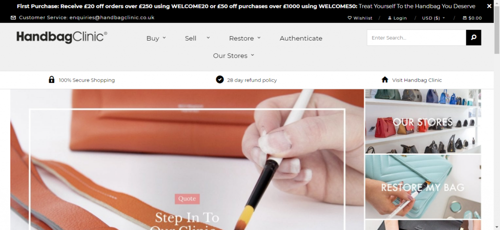 Website to buy new and second hand bags.