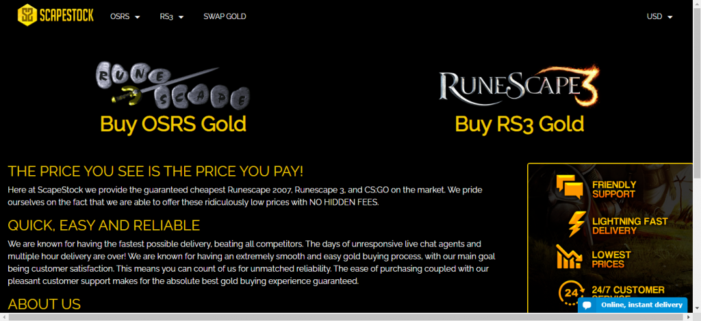 Ecommerce based application for Runescape gold.