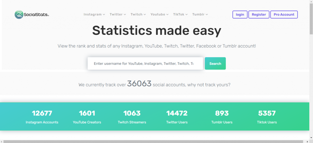 Web application for finding social stats of influencers across all major social channels.